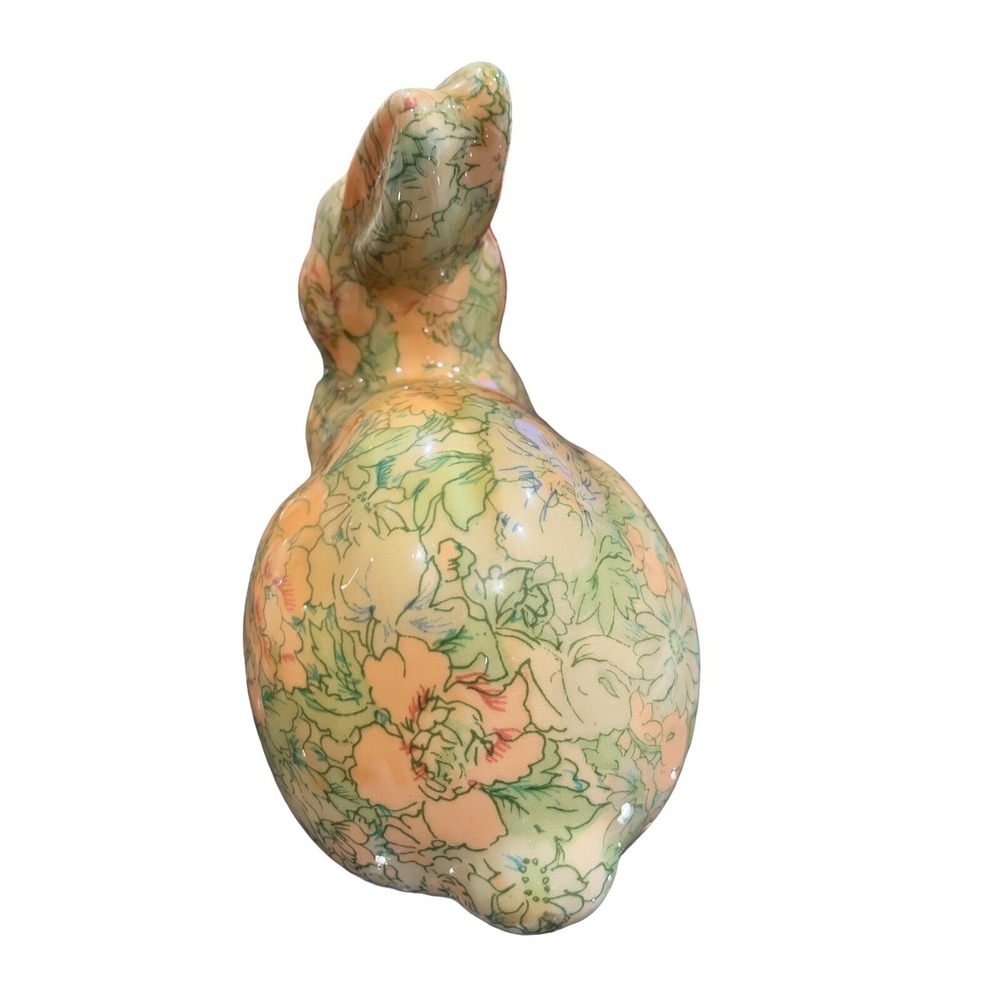 Vintage Easter Enesco Decoupage Rabbit Bunny Folk Art Floral 1970's Grannycore - Picture 6 of 9
